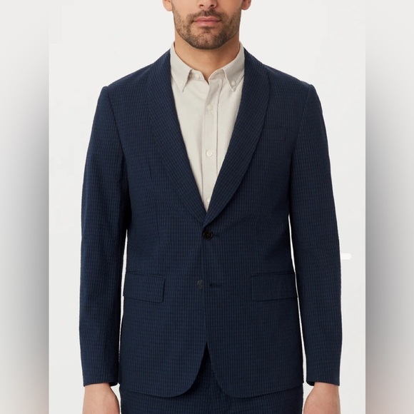 Frank & Oak Other - Frank & Oak The Seersucker Shawl Collar Blazer in Deep Blue